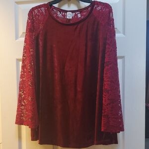 Velvet and Lace Long-sleeve Shirt